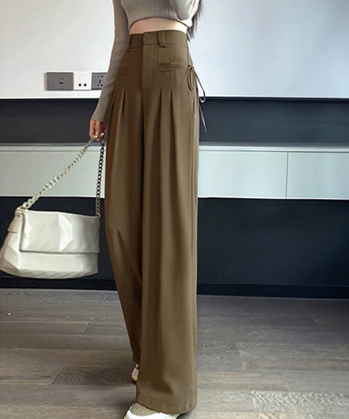 ワイドパンツレディースハイウエスト韓国風 イージーパンツ 体型カバー おしゃれロングパンツ ストリート ゆったり カジュアル ボトムス タック入り スラックス無地 2YIGULI-022