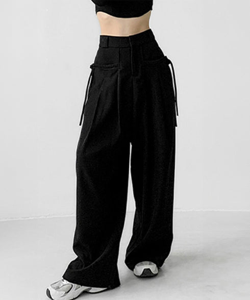 ワイドパンツレディースハイウエスト韓国風 イージーパンツ 体型カバー おしゃれロングパンツ ストリート ゆったり カジュアル ボトムス タック入り スラックス無地 2YIGULI-022