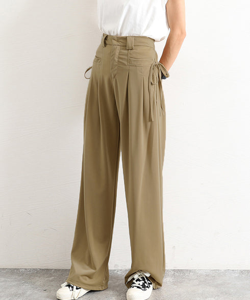 ワイドパンツレディースハイウエスト韓国風 イージーパンツ 体型カバー おしゃれロングパンツ ストリート ゆったり カジュアル ボトムス タック入り スラックス無地 2YIGULI-022