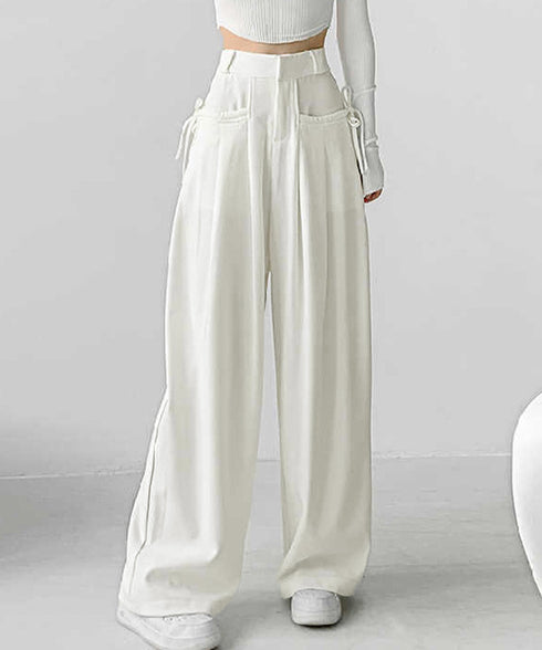 ワイドパンツレディースハイウエスト韓国風 イージーパンツ 体型カバー おしゃれロングパンツ ストリート ゆったり カジュアル ボトムス タック入り スラックス無地 2YIGULI-022