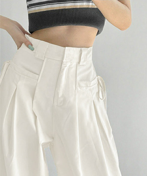 ワイドパンツレディースハイウエスト韓国風 イージーパンツ 体型カバー おしゃれロングパンツ ストリート ゆったり カジュアル ボトムス タック入り スラックス無地 2YIGULI-022