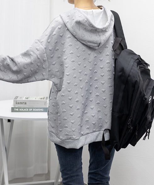 ジップパーカーレディース 春秋スウェット ゆったり 前開き フード付きトレーナー エンボス加工 ゆるアウター韓国 長袖トップス フーディー体型カバーライトアウター 2YIGULI-024