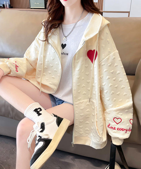 ジップパーカーレディース 春秋スウェット ゆったり 前開き フード付きトレーナー エンボス加工 ゆるアウター韓国 長袖トップス フーディー体型カバーライトアウター 2YIGULI-024