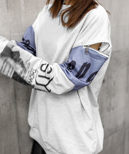 トレーナー レディース おしゃれtシャツ ロゴトレーナー長袖 ビッグtシャツ 袖ジッパー オーバーサイズロンt クルーネック 体型カバートップス 着やせ 薄手春服 2YIGULI-028