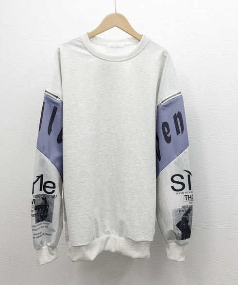 トレーナー レディース おしゃれtシャツ ロゴトレーナー長袖 ビッグtシャツ 袖ジッパー オーバーサイズロンt クルーネック 体型カバートップス 着やせ 薄手春服 2YIGULI-028