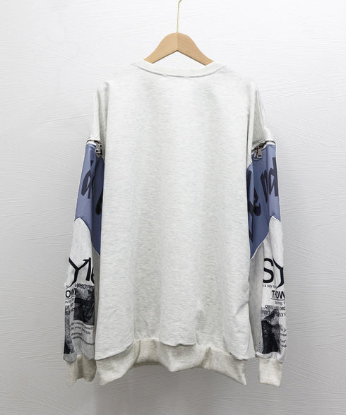 トレーナー レディース おしゃれtシャツ ロゴトレーナー長袖 ビッグtシャツ 袖ジッパー オーバーサイズロンt クルーネック 体型カバートップス 着やせ 薄手春服 2YIGULI-028