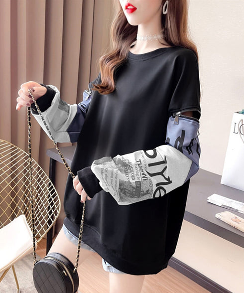 トレーナー レディース おしゃれtシャツ ロゴトレーナー長袖 ビッグtシャツ 袖ジッパー オーバーサイズロンt クルーネック 体型カバートップス 着やせ 薄手春服 2YIGULI-028