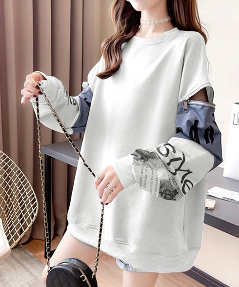 トレーナー レディース おしゃれtシャツ ロゴトレーナー長袖 ビッグtシャツ 袖ジッパー オーバーサイズロンt クルーネック 体型カバートップス 着やせ 薄手春服 2YIGULI-028