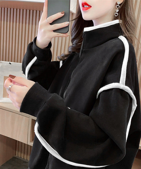 ジップアップパーカー 裏微起毛スウェット あったかトレーナー長袖 レディース ゆったり バイカラーパーカーフリース カジュアルトップス 羽織り ライトアウター秋冬 2YIGULI-033