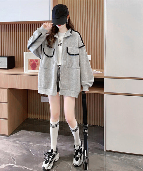 ジップアップパーカー 裏微起毛スウェット あったかトレーナー長袖 レディース ゆったり バイカラーパーカーフリース カジュアルトップス 羽織り ライトアウター秋冬 2YIGULI-033
