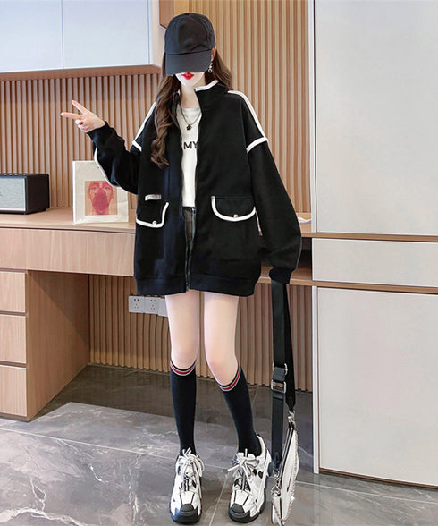 ジップアップパーカー 裏微起毛スウェット あったかトレーナー長袖 レディース ゆったり バイカラーパーカーフリース カジュアルトップス 羽織り ライトアウター秋冬 2YIGULI-033
