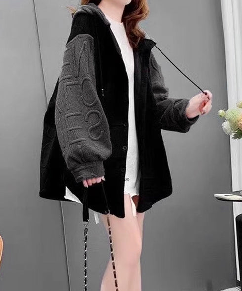 エンボスロゴパーカー韓国風前開きパーカー レディース フード付きトレーナー長袖 ビッグシルエットロングパーカー 羽織りライトアウターカジュアル 体型カバーゆったり 2YIGULI-034