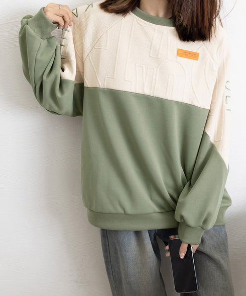 エンボスロゴスウェット春秋長袖トレーナー クルーネック 大人可愛い スウェットシャツ レディース アメカジ ゆったりプルオーバー カジュアルトップス 体型カバー服 2YIGULI-035