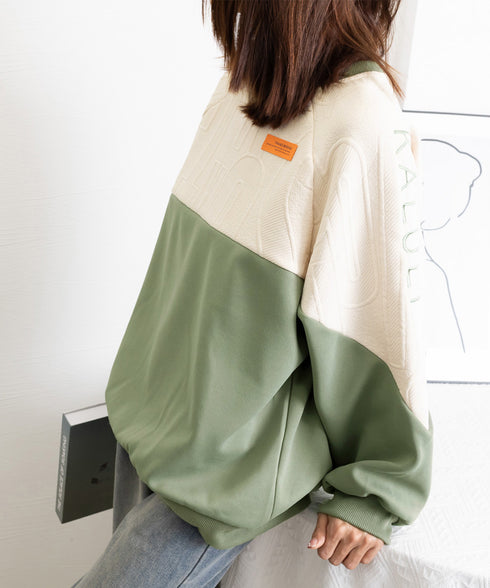 エンボスロゴスウェット春秋長袖トレーナー クルーネック 大人可愛い スウェットシャツ レディース アメカジ ゆったりプルオーバー カジュアルトップス 体型カバー服 2YIGULI-035