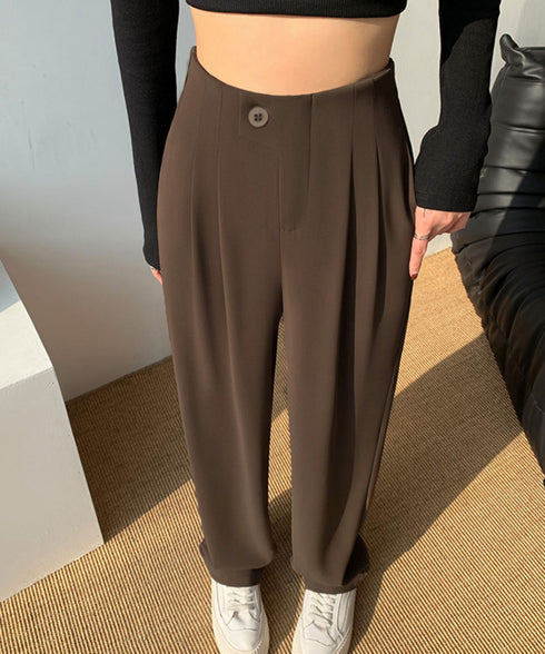 ハイウエストスラックス セミワイドパンツ 着やせタックパンツレディース 韓国風 通勤ロングパンツ オフィスカジュアル ドレープパンツ 春夏薄手スーツパンツ美脚脚長 2YIGULI-036