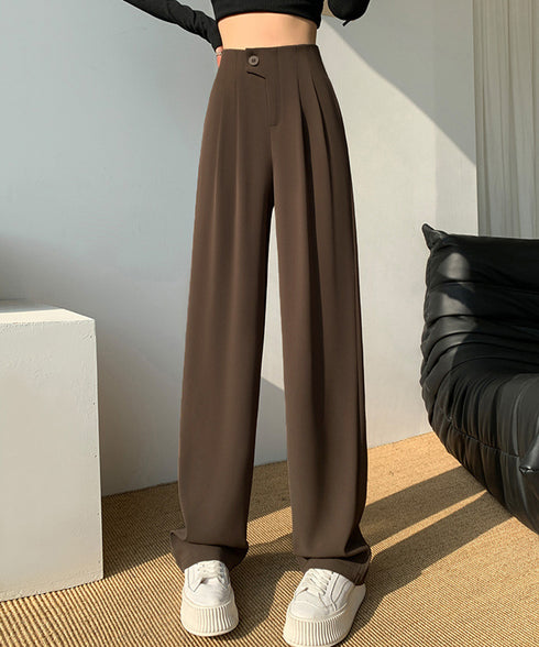 ハイウエストスラックス セミワイドパンツ 着やせタックパンツレディース 韓国風 通勤ロングパンツ オフィスカジュアル ドレープパンツ 春夏薄手スーツパンツ美脚脚長 2YIGULI-036