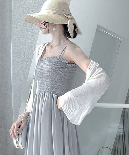 キャミワンピース カーディガン2点セット レディース フレアロングワンピ シアーカーディガン セットアップ 韓国風春夏服シャーリングワンピ 大人可愛い羽織り透け感 2YIGULI-037