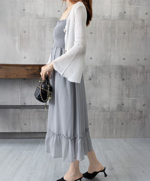 キャミワンピース カーディガン2点セット レディース フレアロングワンピ シアーカーディガン セットアップ 韓国風春夏服シャーリングワンピ 大人可愛い羽織り透け感 2YIGULI-037