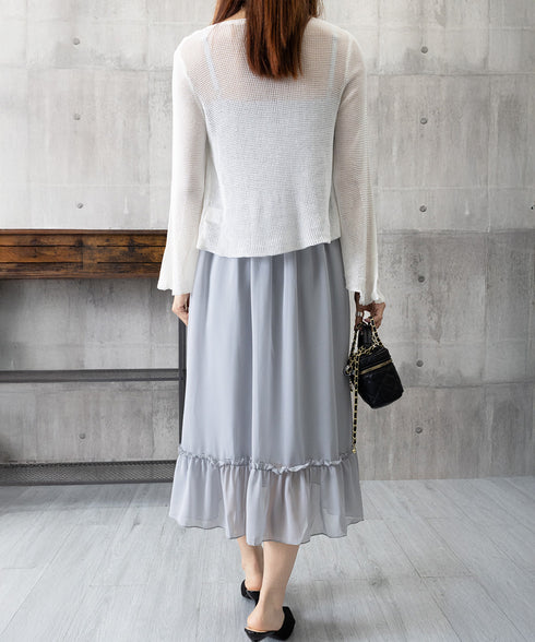 キャミワンピース カーディガン2点セット レディース フレアロングワンピ シアーカーディガン セットアップ 韓国風春夏服シャーリングワンピ 大人可愛い羽織り透け感 2YIGULI-037