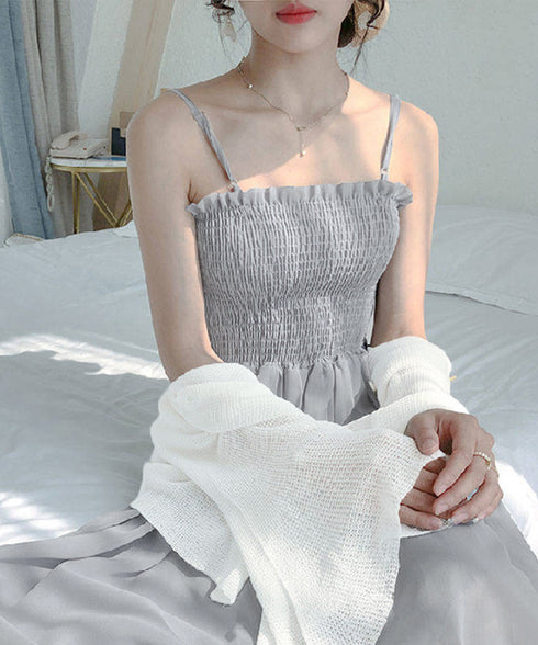 キャミワンピース カーディガン2点セット レディース フレアロングワンピ シアーカーディガン セットアップ 韓国風春夏服シャーリングワンピ 大人可愛い羽織り透け感 2YIGULI-037