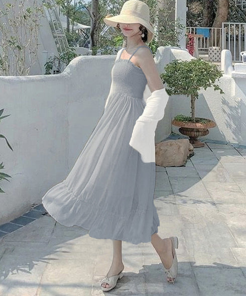 キャミワンピース カーディガン2点セット レディース フレアロングワンピ シアーカーディガン セットアップ 韓国風春夏服シャーリングワンピ 大人可愛い羽織り透け感 2YIGULI-037