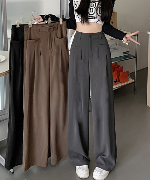 ワイドスラックスハイウエストタックパンツ きれいめ美脚脚長スラックスレディース 細見えロングパンツ 落ち感ワイドパンツ 無地イージーパンツ 通勤オフィスカジュアル 2YIGULI-039