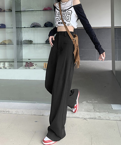 ワイドスラックスハイウエストタックパンツ きれいめ美脚脚長スラックスレディース 細見えロングパンツ 落ち感ワイドパンツ 無地イージーパンツ 通勤オフィスカジュアル 2YIGULI-039