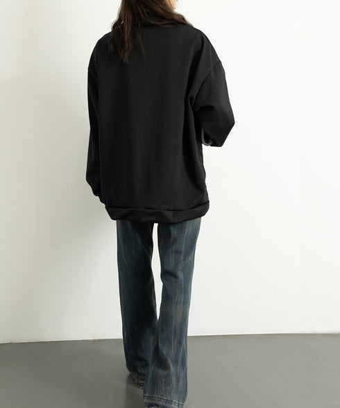 ロゴスウェットシャツ ポロカラー春秋薄手 ハーフジップ BF風トレーナー ゆったり オルチャン 長袖プルオーバー ビッグシルエット レディース カジュアルトップス 2YIKE-002