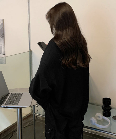 ロゴスウェットシャツ ポロカラー春秋薄手 ハーフジップ BF風トレーナー ゆったり オルチャン 長袖プルオーバー ビッグシルエット レディース カジュアルトップス 2YIKE-002