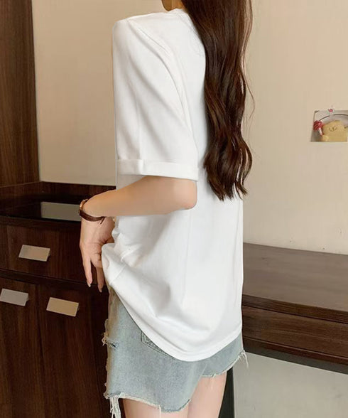 ロゴtシャツ 半袖 サマートップス韓国風 英字ロゴカットソー ラウンドネック 着やせプルオーバー おしゃれカットソー 体型カバートップス 大人カジュアル Tシャツ 2YIKE-003