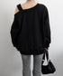ワンショルダースウェットレディース韓国風 トレーナー レディース カジュアル 長袖プルオーバー 着やせトップス 体型カバー 肩出しロングtシャツ アンシンメトリー 2YIKE-004