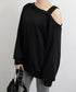 ワンショルダースウェットレディース韓国風 トレーナー レディース カジュアル 長袖プルオーバー 着やせトップス 体型カバー 肩出しロングtシャツ アンシンメトリー 2YIKE-004