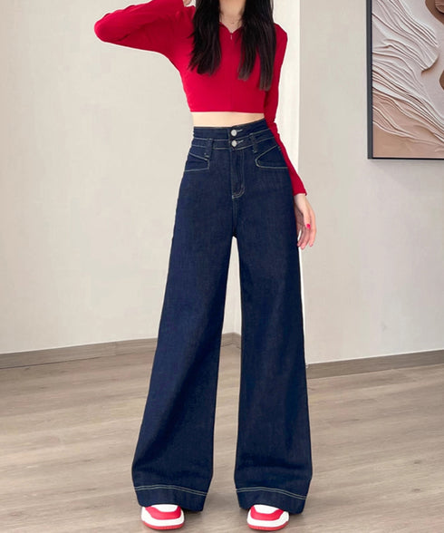 フレアデニムパンツ ハイウエスト美脚脚長 ブーツカットパンツ レディース 韓国風ジーンズ カジュアルジーパン 着やせ セミフレアパンツ ストレートデニム体型カバー 2YIKE-005