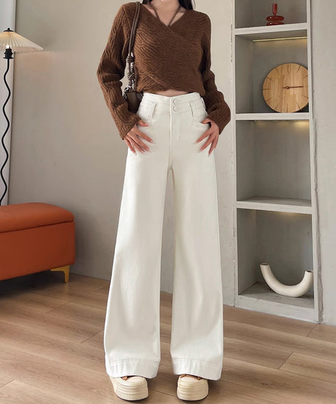 フレアデニムパンツ ハイウエスト美脚脚長 ブーツカットパンツ レディース 韓国風ジーンズ カジュアルジーパン 着やせ セミフレアパンツ ストレートデニム体型カバー 2YIKE-005