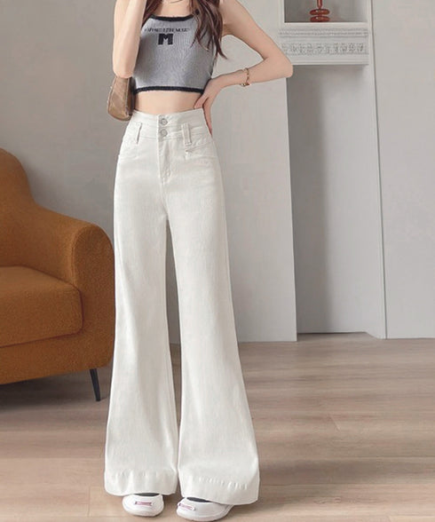 フレアデニムパンツ ハイウエスト美脚脚長 ブーツカットパンツ レディース 韓国風ジーンズ カジュアルジーパン 着やせ セミフレアパンツ ストレートデニム体型カバー 2YIKE-005