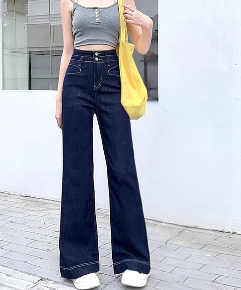 フレアデニムパンツ ハイウエスト美脚脚長 ブーツカットパンツ レディース 韓国風ジーンズ カジュアルジーパン 着やせ セミフレアパンツ ストレートデニム体型カバー 2YIKE-005