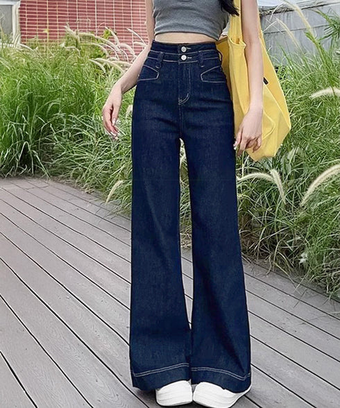 フレアデニムパンツ ハイウエスト美脚脚長 ブーツカットパンツ レディース 韓国風ジーンズ カジュアルジーパン 着やせ セミフレアパンツ ストレートデニム体型カバー 2YIKE-005