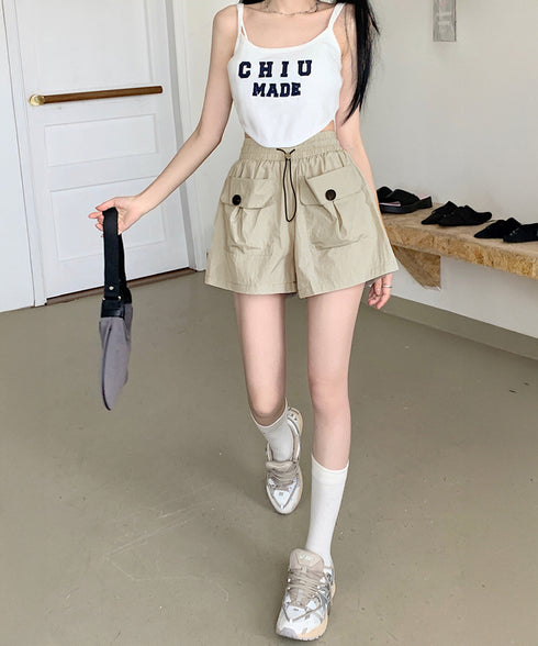 カーゴパンツレディースショートパンツ春夏 ハイウエストキュロットパンツ 涼しい 美脚脚長 イージーパンツ楽ちん おしゃれ カジュアルショーパン 着やせ短パン韓国風 2YIKE-006