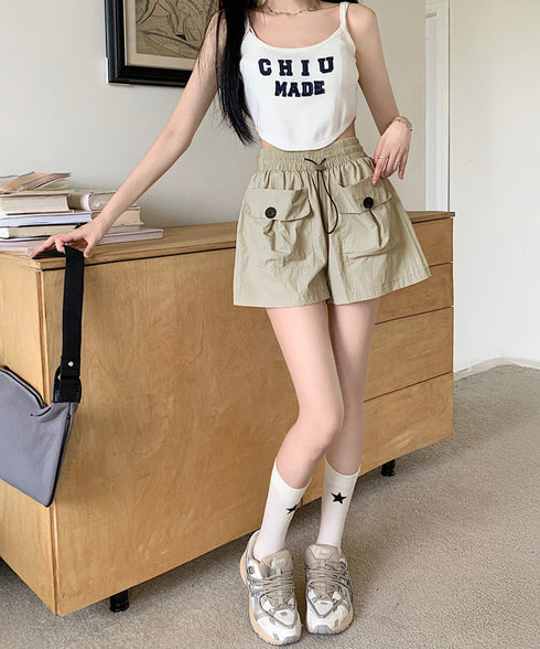 カーゴパンツレディースショートパンツ春夏 ハイウエストキュロットパンツ 涼しい 美脚脚長 イージーパンツ楽ちん おしゃれ カジュアルショーパン 着やせ短パン韓国風 2YIKE-006