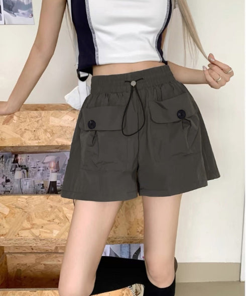 カーゴパンツレディースショートパンツ春夏 ハイウエストキュロットパンツ 涼しい 美脚脚長 イージーパンツ楽ちん おしゃれ カジュアルショーパン 着やせ短パン韓国風 2YIKE-006