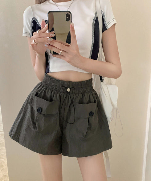 カーゴパンツレディースショートパンツ春夏 ハイウエストキュロットパンツ 涼しい 美脚脚長 イージーパンツ楽ちん おしゃれ カジュアルショーパン 着やせ短パン韓国風 2YIKE-006