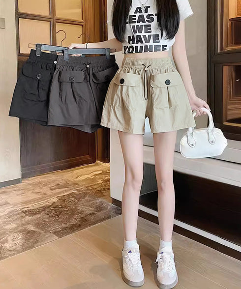 カーゴパンツレディースショートパンツ春夏 ハイウエストキュロットパンツ 涼しい 美脚脚長 イージーパンツ楽ちん おしゃれ カジュアルショーパン 着やせ短パン韓国風 2YIKE-006