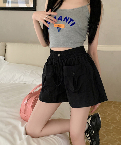 カーゴパンツレディースショートパンツ春夏 ハイウエストキュロットパンツ 涼しい 美脚脚長 イージーパンツ楽ちん おしゃれ カジュアルショーパン 着やせ短パン韓国風 2YIKE-006