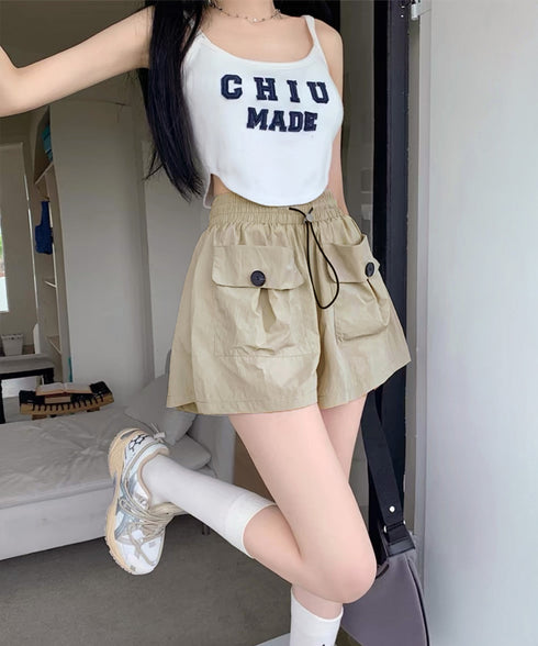 カーゴパンツレディースショートパンツ春夏 ハイウエストキュロットパンツ 涼しい 美脚脚長 イージーパンツ楽ちん おしゃれ カジュアルショーパン 着やせ短パン韓国風 2YIKE-006