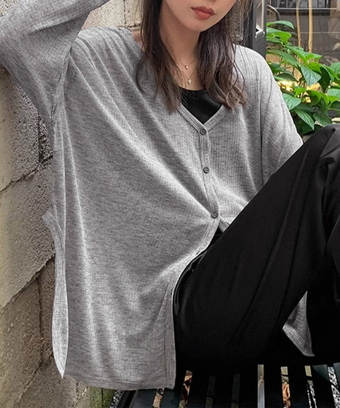 サマーカーディガンレディース夏服 羽織り サイドスリット 薄手UVカーディガン 長袖ゆったり 紫外線対策 冷房対策上着 涼しい韓国風シアートップス 着やせ 前開き 2YIKE-007
