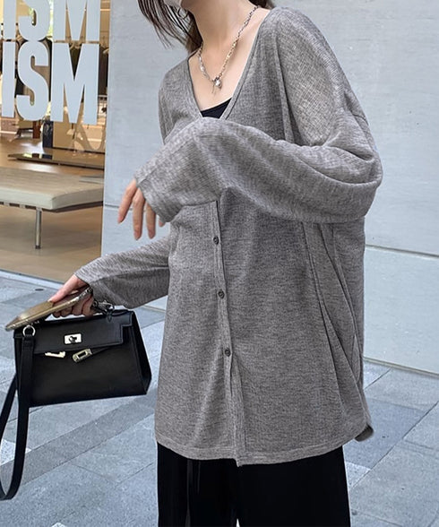 サマーカーディガンレディース夏服 羽織り サイドスリット 薄手UVカーディガン 長袖ゆったり 紫外線対策 冷房対策上着 涼しい韓国風シアートップス 着やせ 前開き 2YIKE-007