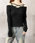 オフショルダーTシャツ クロスストラップ タイトトップス レディース 指穴付き フィットカットソー セクシー 肌見せインナートップス 着やせ 肩出しtシャツ 薄手 2YIKE-010