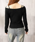オフショルダーTシャツ クロスストラップ タイトトップス レディース 指穴付き フィットカットソー セクシー 肌見せインナートップス 着やせ 肩出しtシャツ 薄手 2YIKE-010