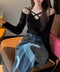 オフショルダーTシャツ クロスストラップ タイトトップス レディース 指穴付き フィットカットソー セクシー 肌見せインナートップス 着やせ 肩出しtシャツ 薄手 2YIKE-010