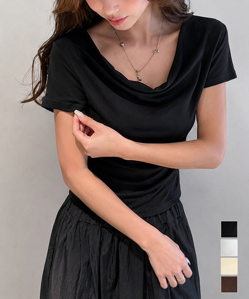 オフショルTシャツ 胸元ドレープトップス レディース ワンショルダーtシャツ サイドギャザー入り半袖カットソー着やせ 夏涼しいタイトTシャツ薄手カットソー 韓国風 2YIKE-014